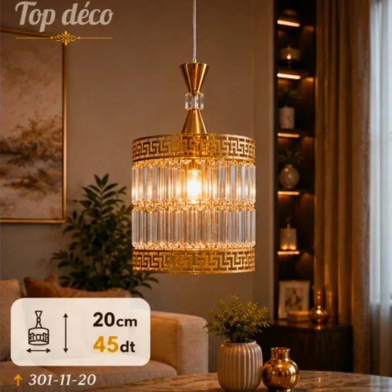 Lustre Cristal Doré 20 cm | Top Déco Tunisie