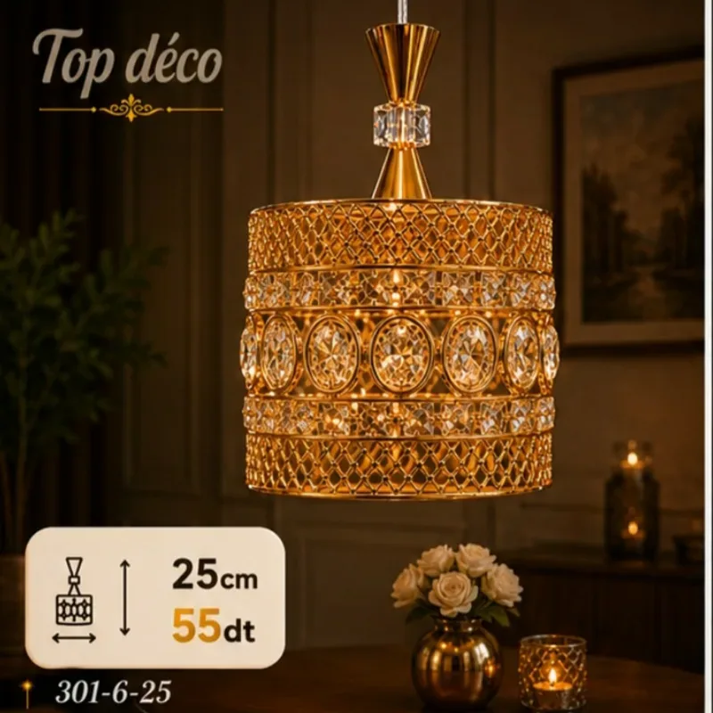 Lustre Suspendu Doré Design Moderne 25cm | Top Déco Tunisie