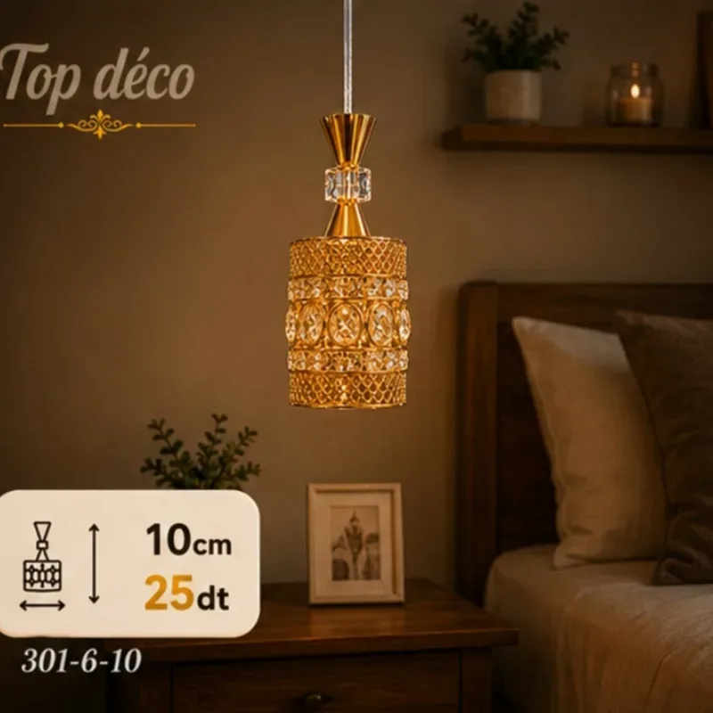 Lustre Suspendu Doré Design Moderne 10 cm | Top Déco Tunisie