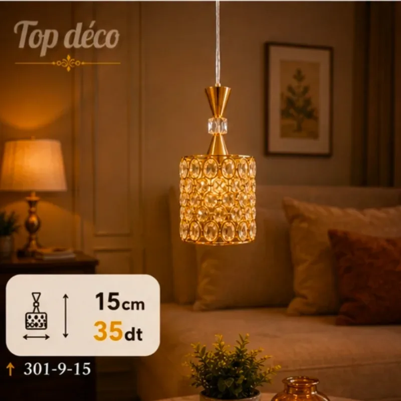 Lustre LED Suspendu Doré 15cm | Top Déco Tunisie
