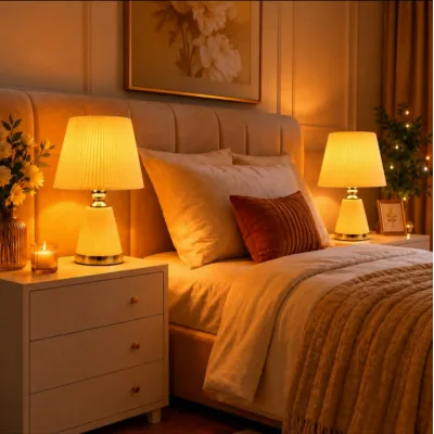 Ensemble de 2 Veilleuses de Table Plissées –  Beige | Top Déco Tunisie