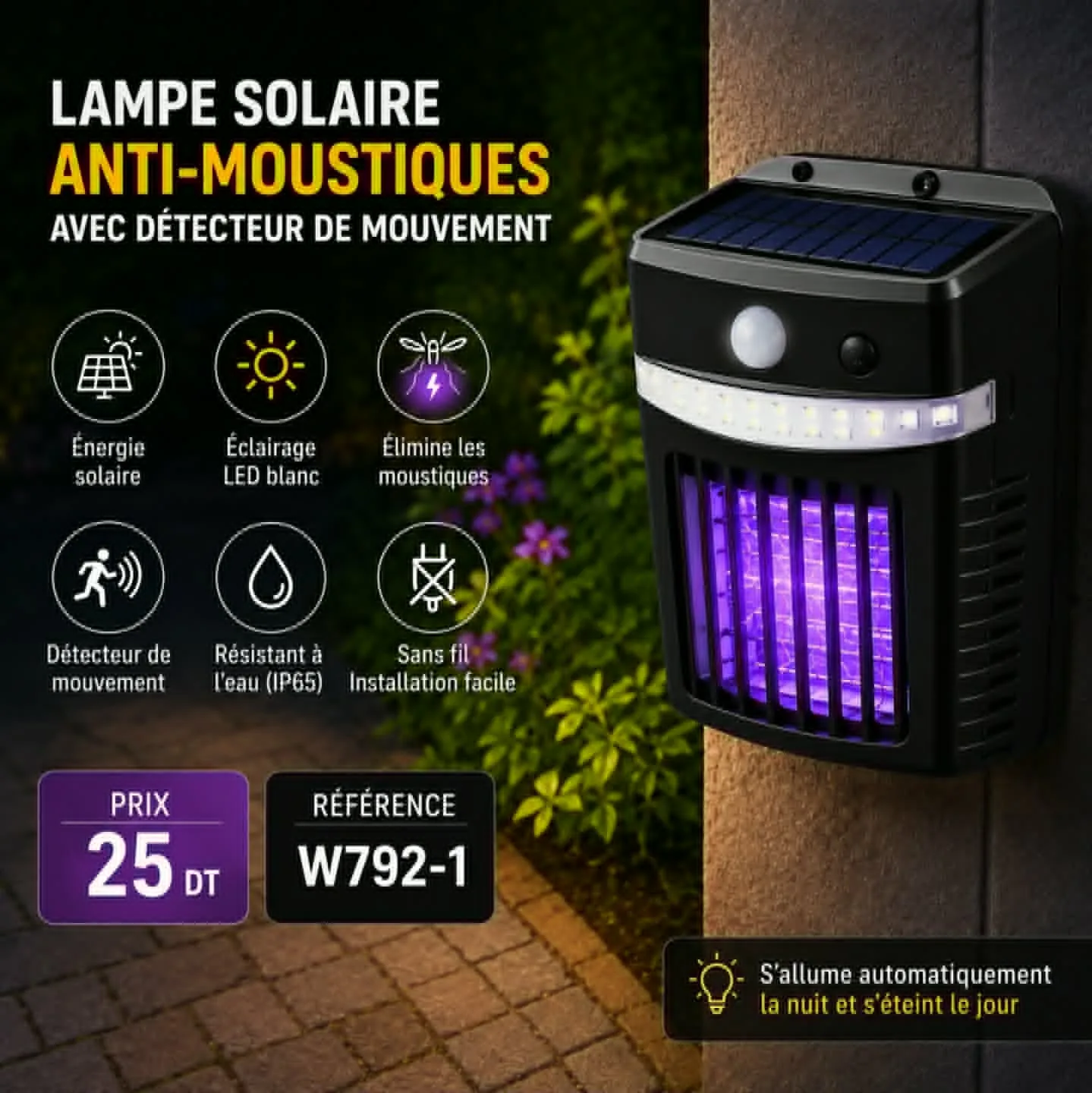 Lampe Solaire Anti-Moustiques  2-en-1 | Top Déco Tunisie