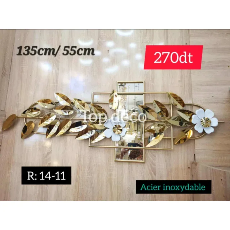 Décoration murale miroir doré – Acier inoxydable 135×55 cm | Top Déco Tunisie