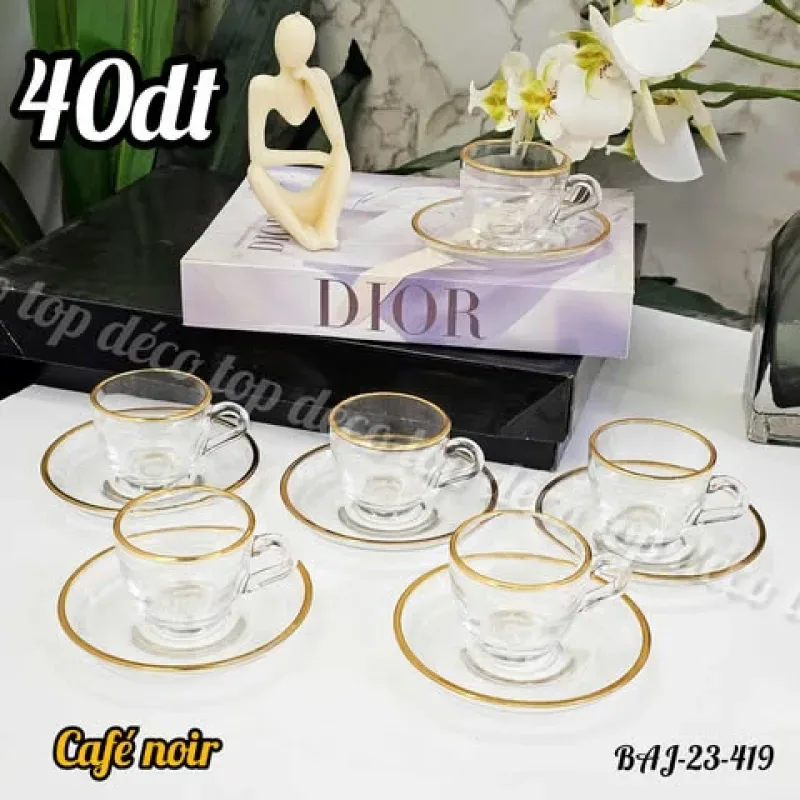 Service à Café en Petites Tasses Dorées – 12 Pièces | Top Déco Tunisie