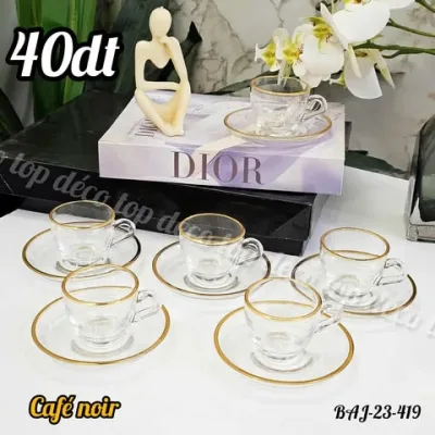 Service à Café en Petites Tasses Dorées – 12 Pièces | Top Déco Tunisie