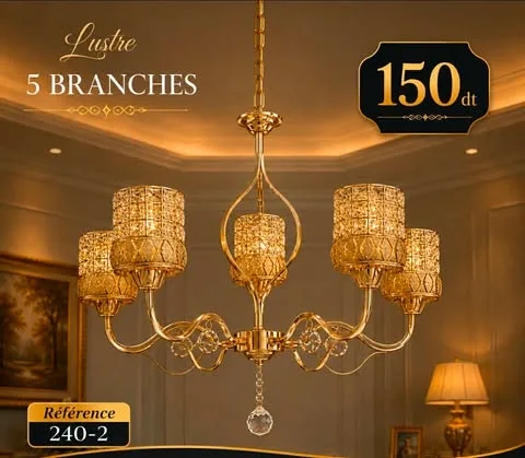 Lustre Moderne à 5 Branches – Style Raffiné | Top Déco Tunisie