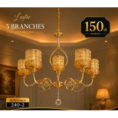 Lustre Moderne à 5 Branches – Style Raffiné | Top Déco Tunisie