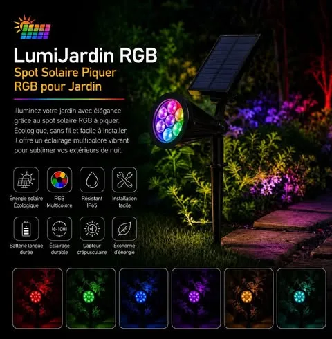 Lampe Solaire LED RGB à Piquer – Éclairage Multicolore IP65