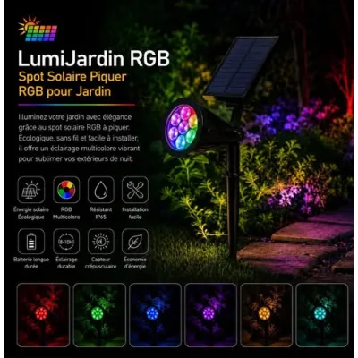 Lampe Solaire LED RGB à Piquer – Éclairage Multicolore IP65 | Top Déco Tunisie