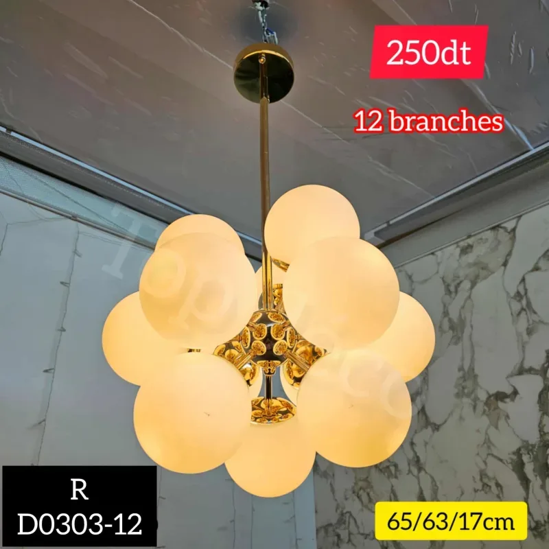 Lustre 12 Branches Doré – Élégance et Prestige | Top Déco Tunisie