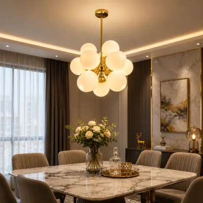 Lustre 12 Branches Doré – Élégance et Prestige | Top Déco Tunisie