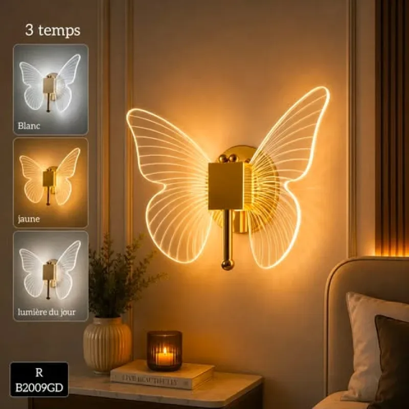 Applique Murale LED Dorée – 3 Modes d'Éclairage | Top Déco Tunisie