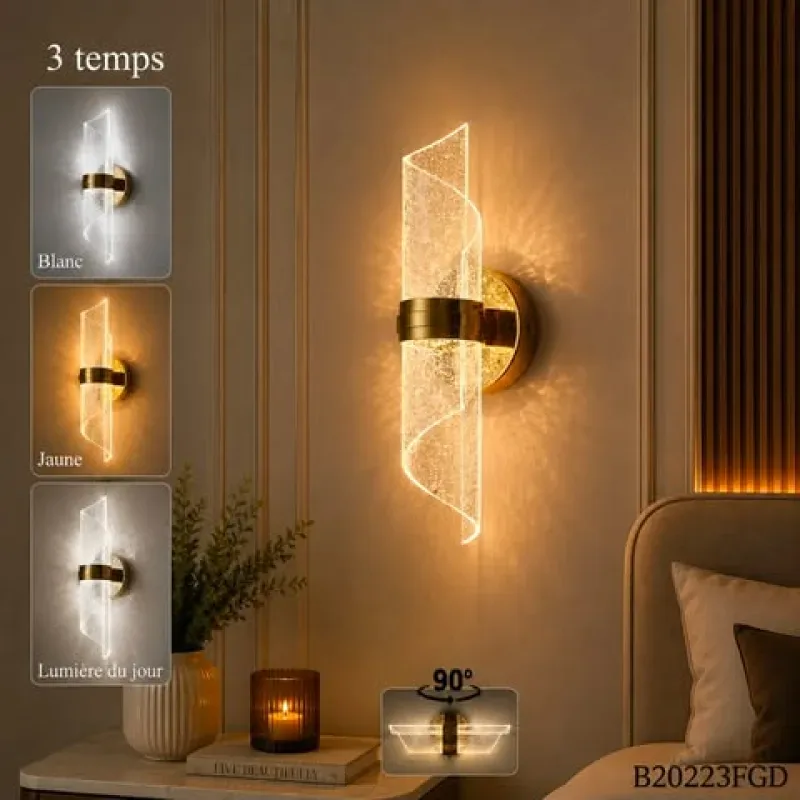 Applique Murale LED Dorée – 3 Modes d'Éclairage | Top Déco Tunisie
