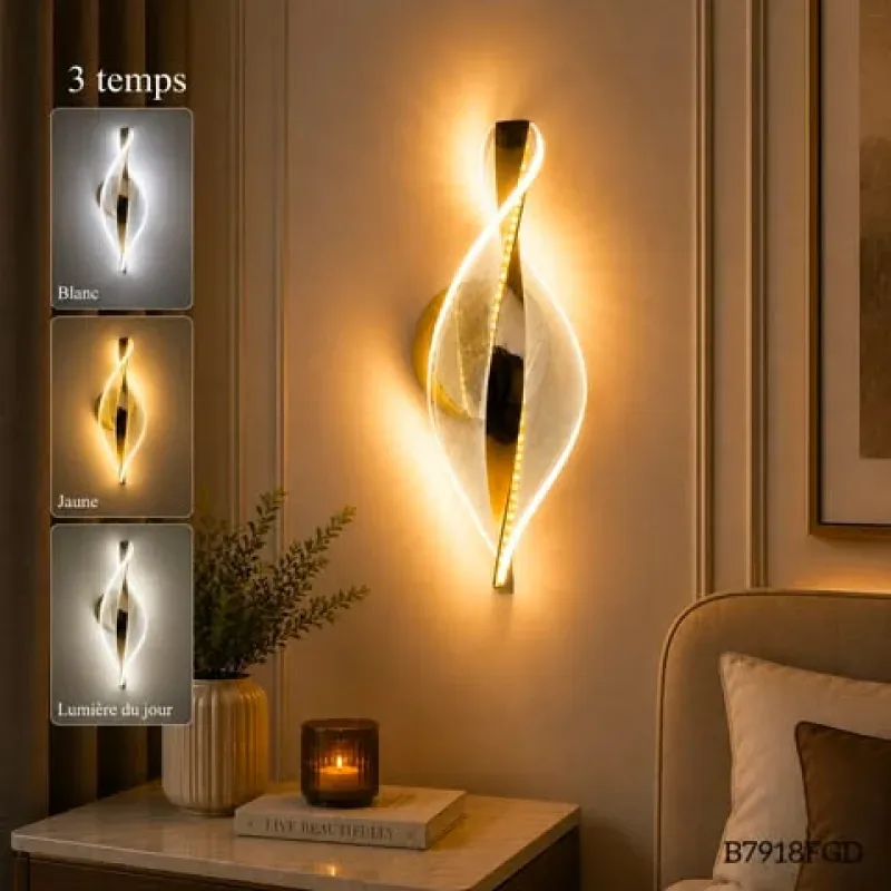 Applique Murale LED Dorée – 3 Modes d'Éclairage | Top Déco Tunisie