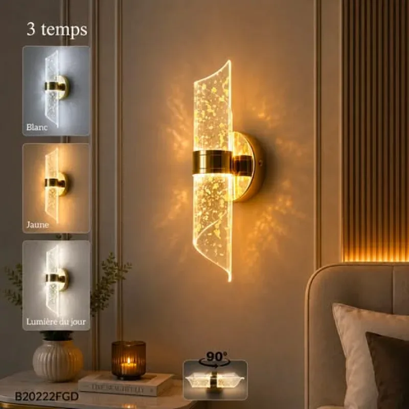 Applique Murale LED Dorée – 3 Modes d'Éclairage | Top Déco Tunisie