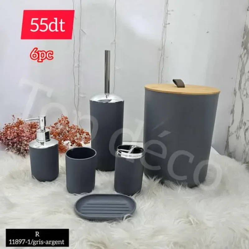 Set d’Accessoires de Salle de Bain Gris– Design Moderne et Élégant | Top Déco Tunisie