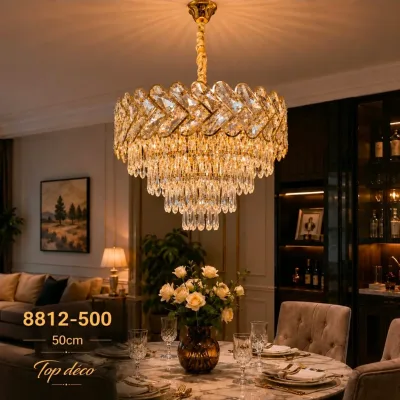 Lustre Cristal Flèche Doré 50 cm – Design Luxe et Prestigieux | Top Déco Tunisie
