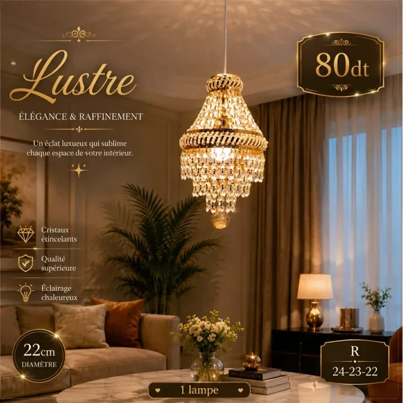 Lustre suspendu doré 22 cm – 1 lampe E14 | Top Déco Tunisie