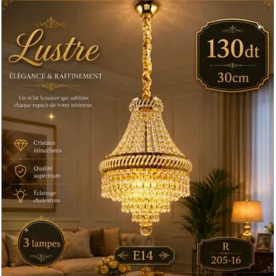 Lustre suspendu doré30 cm – 2 lampes E14 | Top Déco Tunisie