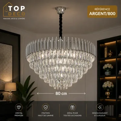 Lustre Cristal Argenté 80 cm | Top Déco Tunisie