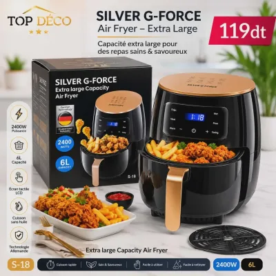 Air Fryer Silver G-Force Noir 6L – 2400W, | Top Déco Tunisie