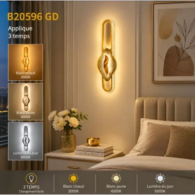 Applique Murale LED Dorée Cristal – 3 Temps | Top Déco Tunisie