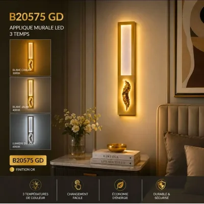 Applique Murale LED Dorée Cristal – 3 Temps | Top Déco Tunisie