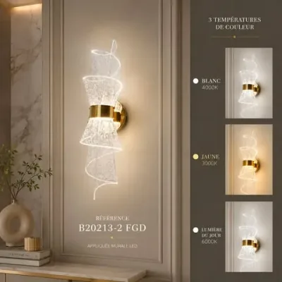 Applique Murale LED Dorée – 3 Modes d'Éclairage | Top Déco Tunisie