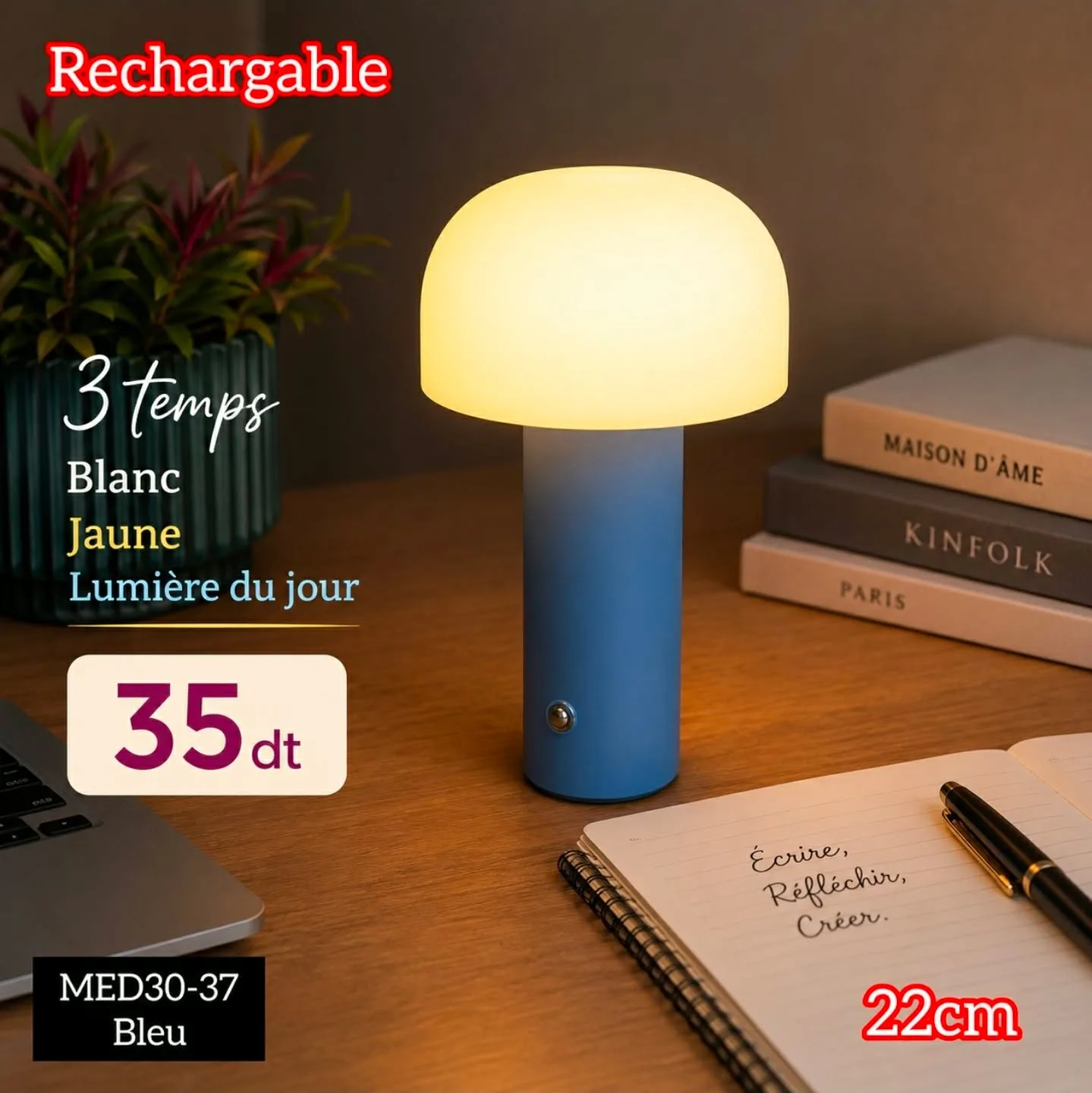 Veilleuse de Table de Nuit Bleu LED