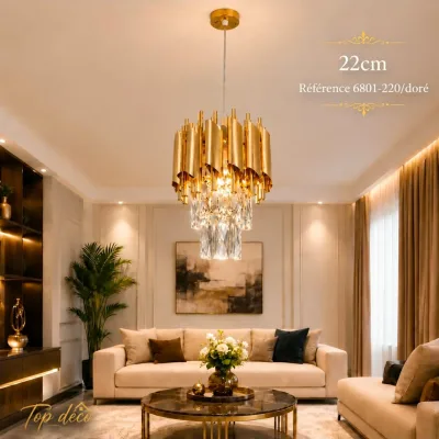 Lustre Cristal Luxe Doré 22 cm | Top Déco Tunisie