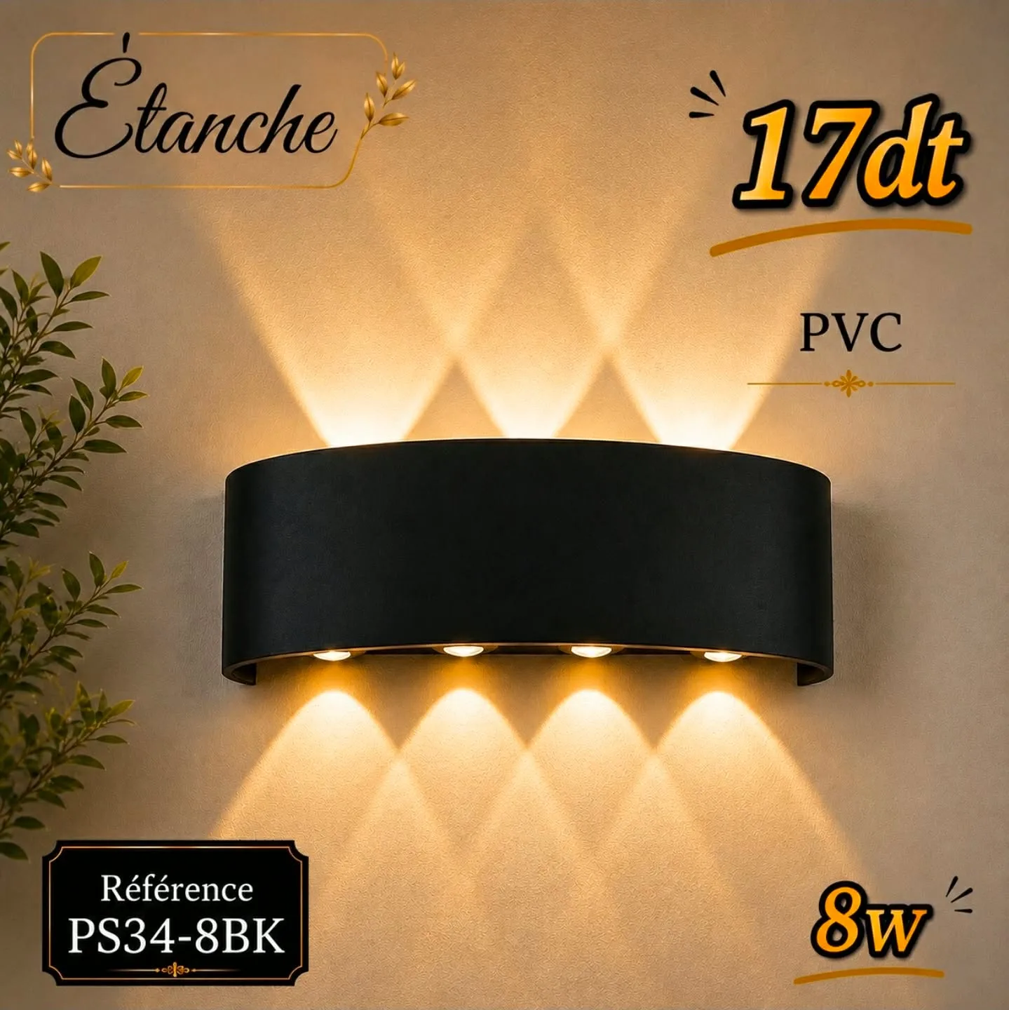 applique murale LED étanche en plastique PVC 8W à 4 faisceaux | Top Déco Tunisie