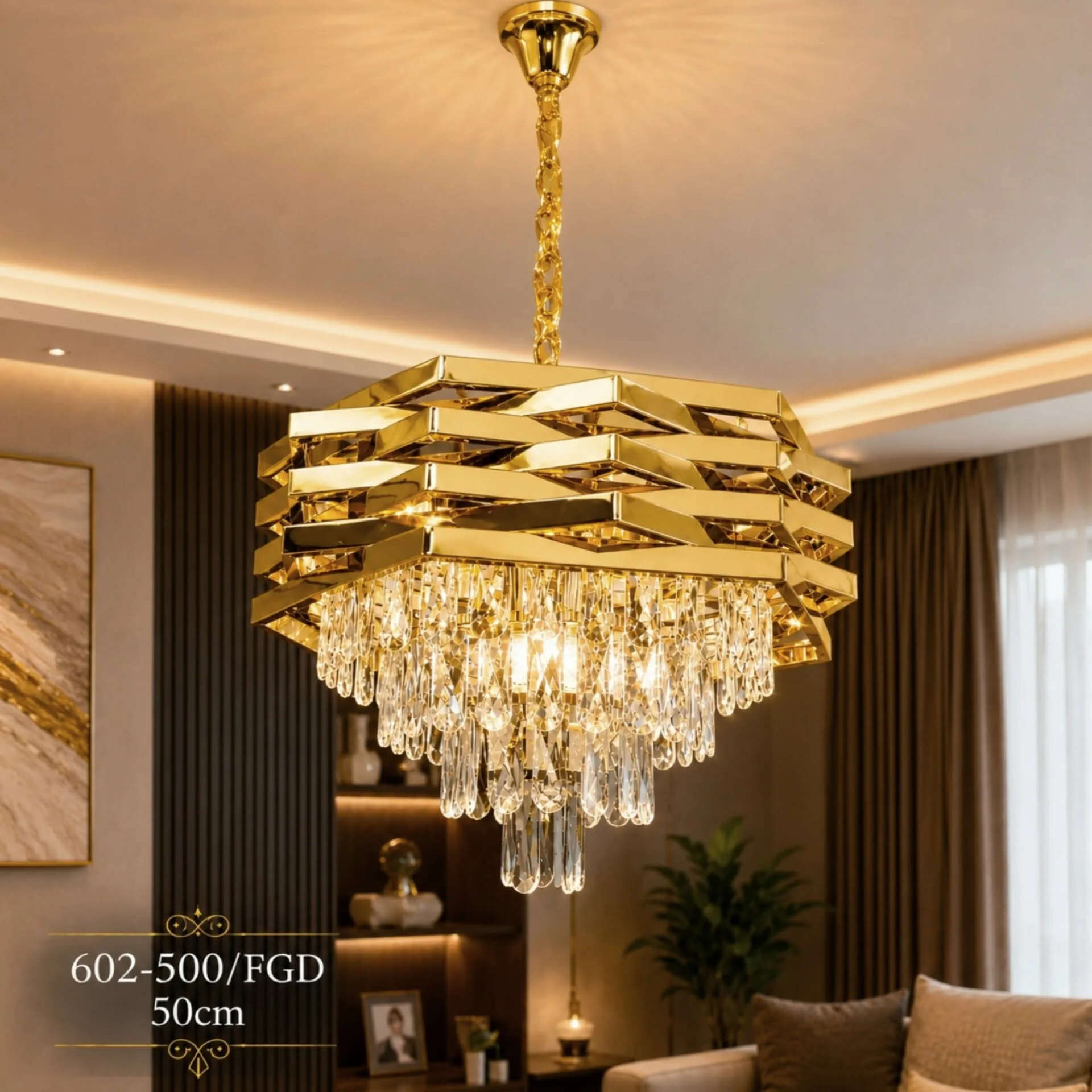 Lustre Cristal Prestige Doré – Design Moderne 50 cm | Top Déco Tunisie