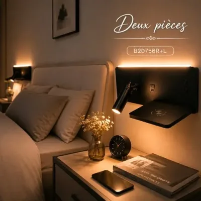 Pack de 2 Appliques Murales LED avec Support de Téléphone & Chargeur USB | Top Déco Tunisie