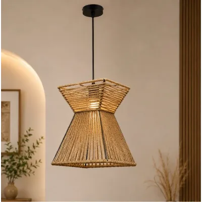 Suspension en Corde Naturelle Tressée – Lustre Bohème Design | Top Déco Tunisie