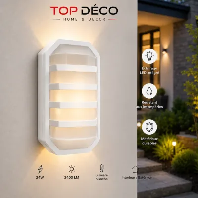 Applique Murale LED Extérieure Blanche 24W – Étanche IP65 | Design Moderne | Top Déco Tunisie