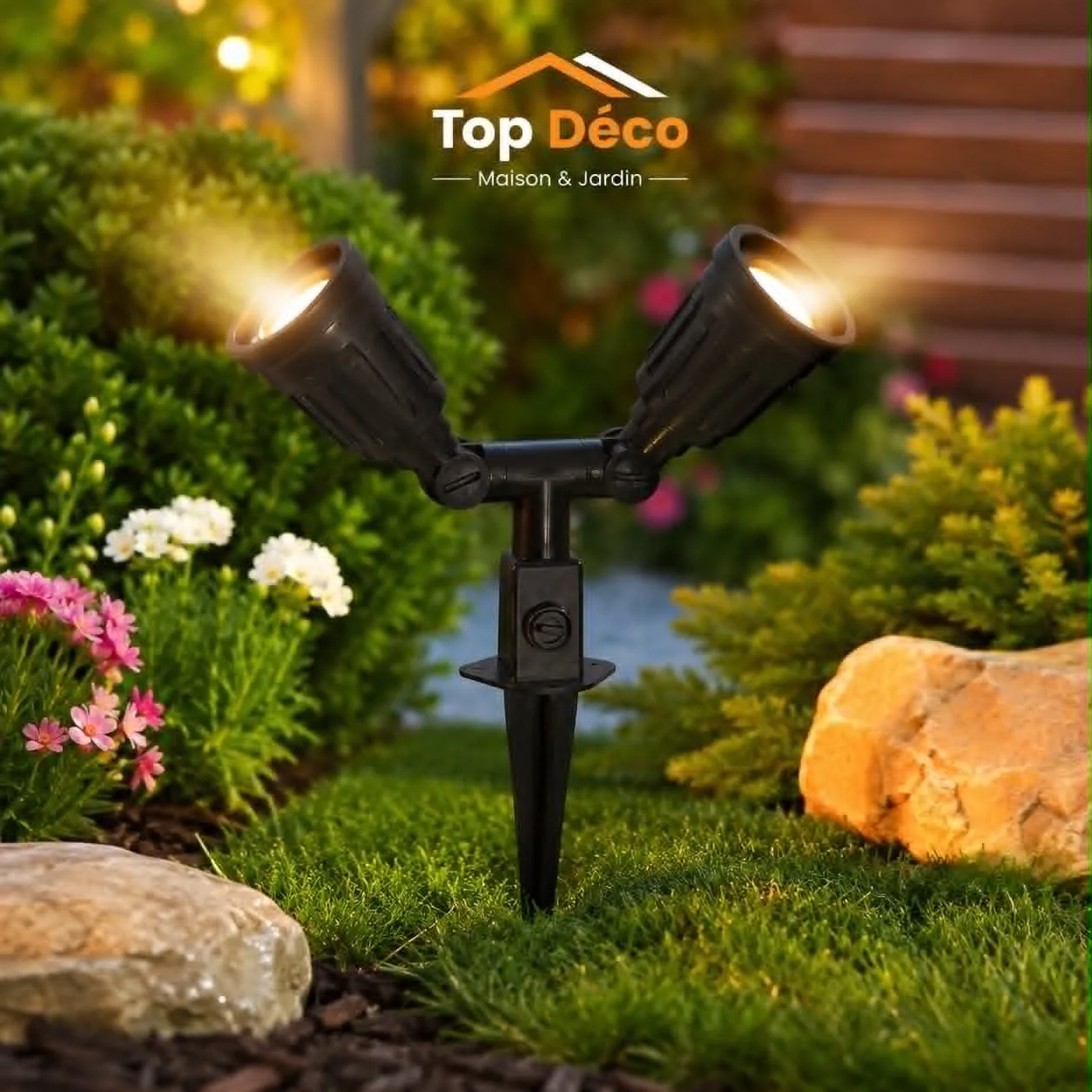 Piquet de Jardin Double LED Noir 24W – Éclairage Extérieur Moderne Étanche