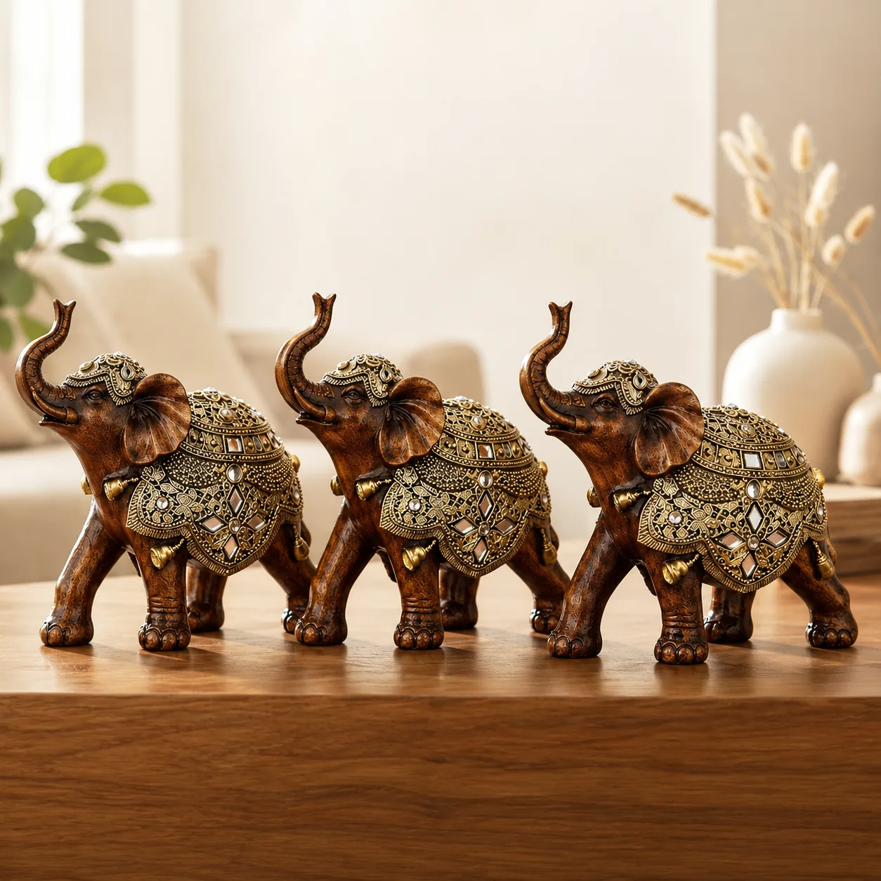 Set de 3 Éléphants Décoratifs – Trio Élégant et Symbolique
