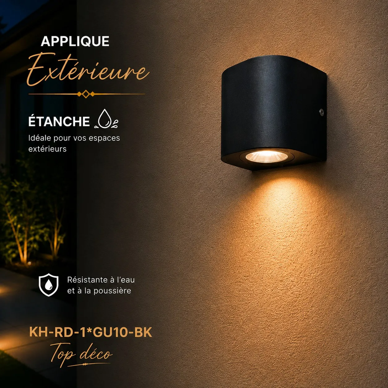Applique Murale Extérieure Ronde Noire GU10 – Étanche IP65