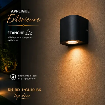 Applique Murale Extérieure Ronde Noire GU10 – Étanche IP65 | Top Déco Tunisie