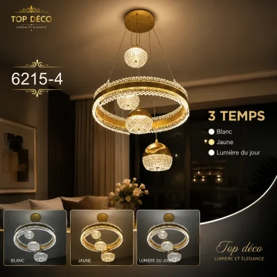 Lustre LED Cristal Suspendu 4 Boules | Top Déco Tunisie