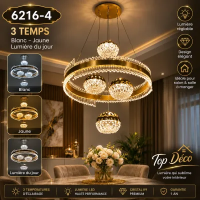 Lustre LED Cristal Suspendu 4 Boules | Top Déco Tunisie