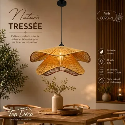 Suspension Fleur en Corde Naturelle Tressée – Lustre Bohème Design | Top Déco Tunisie
