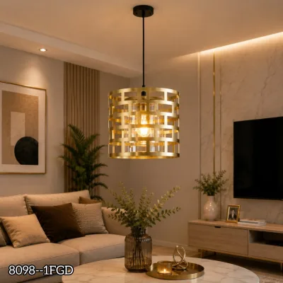 Lustre Suspendu Cylindrique Doré – Design Géométrique Moderne | Top Déco Tunisie