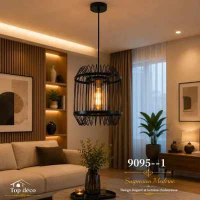 Lustre Suspendu Cage Cylindrique Noir | Top Déco Tunisie