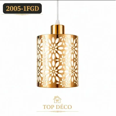 Lustre Suspendu Cylindrique Doré Perforé – Design Floral Élégant | Top Déco Tunisie