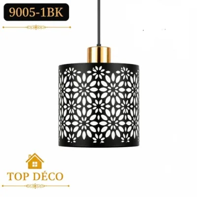 Lustre Suspendu Cylindrique Noir Perforé – Design Floral Élégant | Top Déco Tunisie