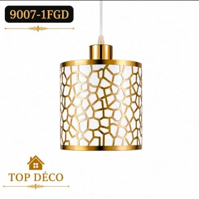 Lustre Suspendu Cylindrique Doré  Design Géométrique Contemporain | Top Déco Tunisie