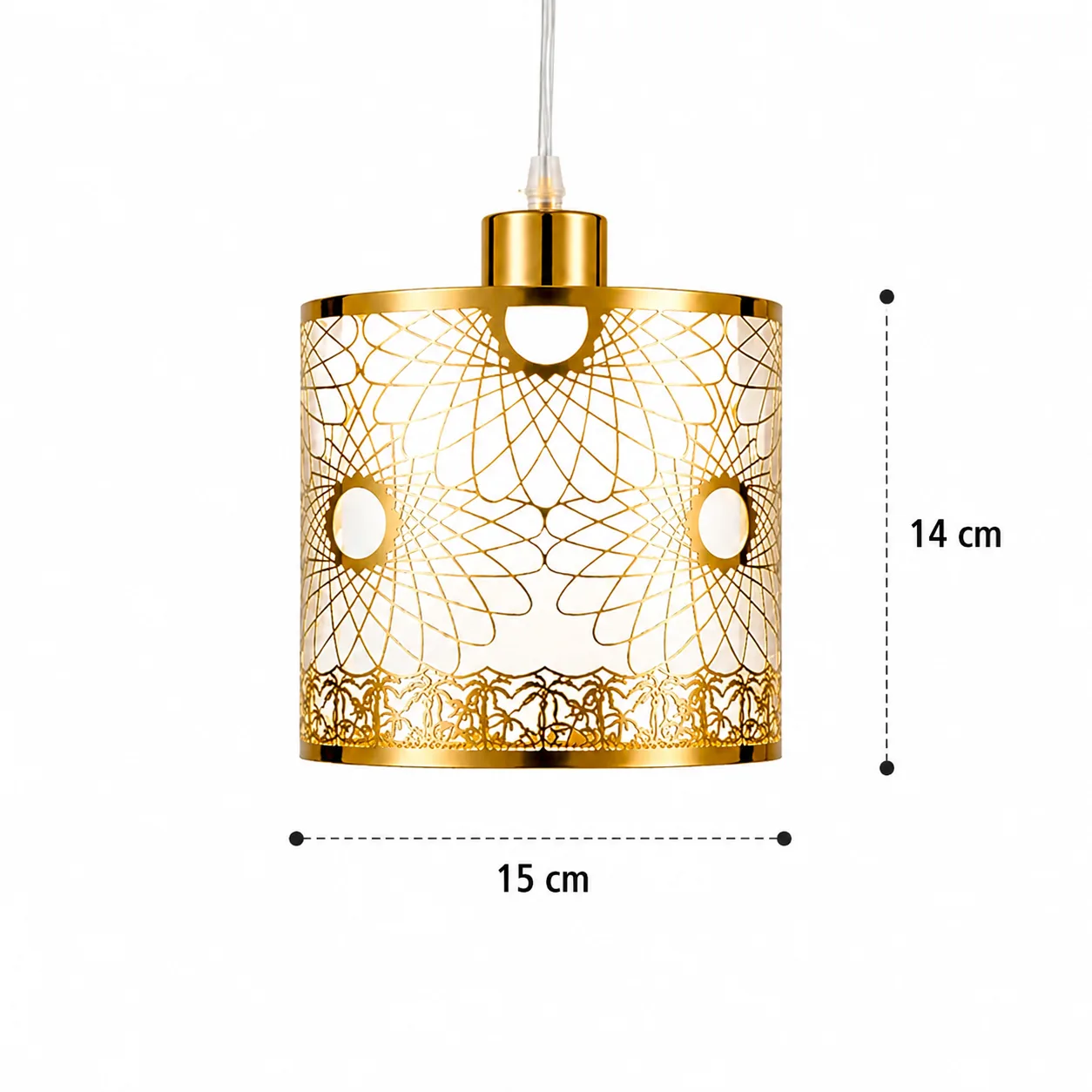 Lustre Suspendu Cylindrique Doré – Design Artistique en Métal Ajouré