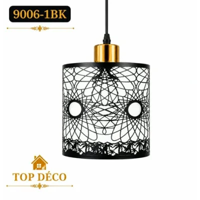Lustre Suspendu Cylindrique Noir – Design Artistique en Métal Ajouré | Top Déco Tunisie