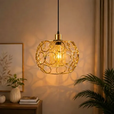 Lustre Suspendu Sphérique Doré – Design Cercles Contemporains | Top Déco Tunisie
